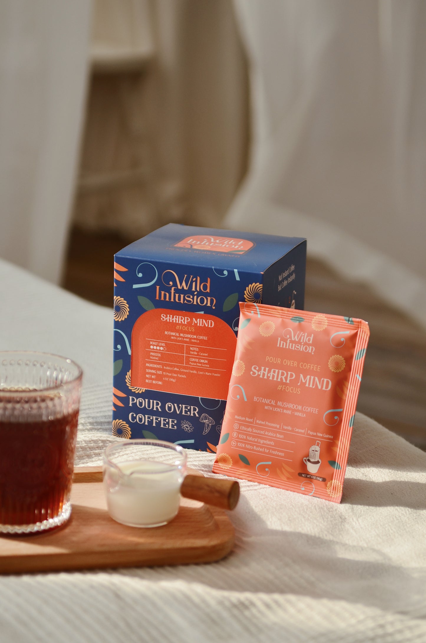 For Focus | SHARP MIND Coffee with Lion’s Mane, Vanilla | 10 Packs - Wild Infusion Coffee