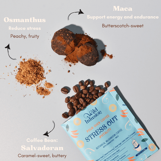 For Vitality | STRESS OUT Coffee with Maca, Osmanthus | 10 Packs - Wild Infusion Coffee