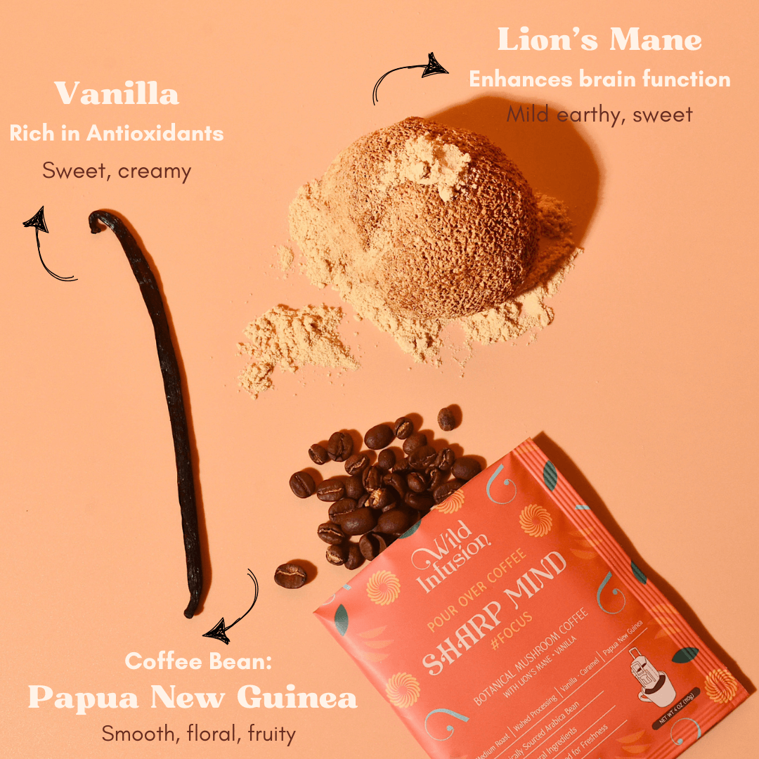 For Focus | SHARP MIND Coffee with Lion’s Mane, Vanilla | 10 Packs - Wild Infusion Coffee