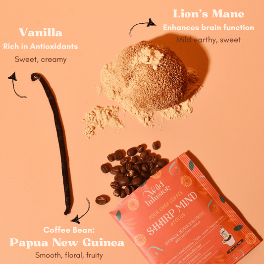 For Focus | SHARP MIND Coffee with Lion’s Mane, Vanilla | 10 Packs - Wild Infusion Coffee