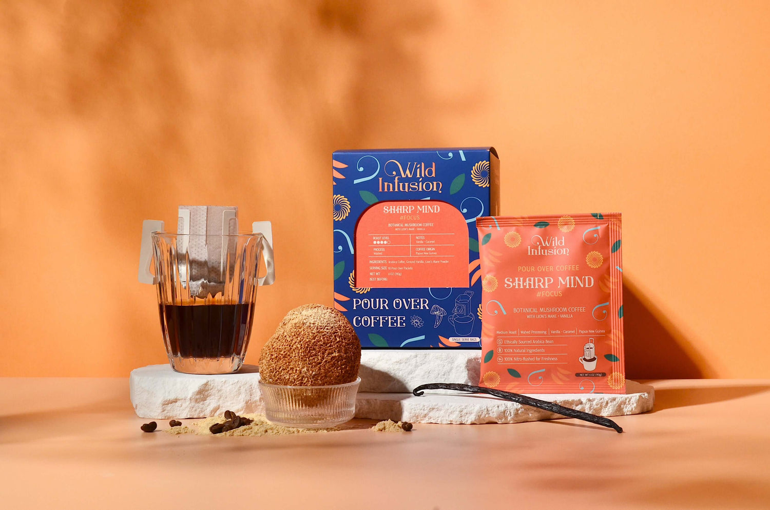 For Focus | SHARP MIND Coffee with Lion’s Mane, Vanilla |  10 Packs - Wild Infusion Coffee